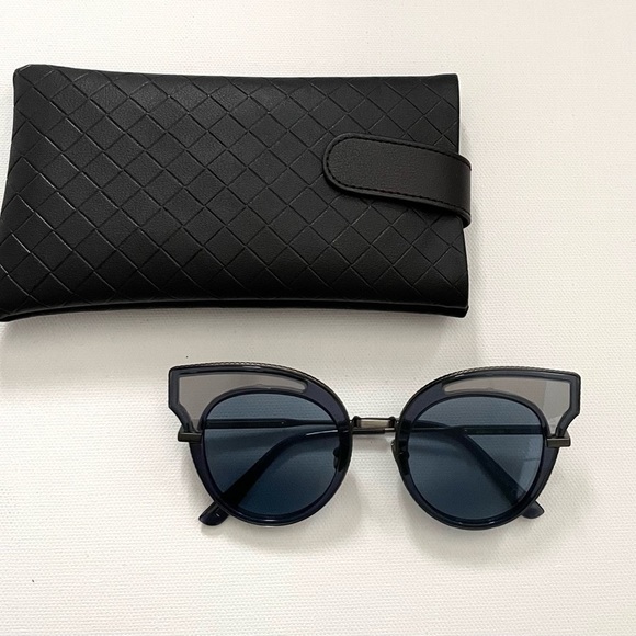 Bottega Veneta BV0094S 005 Blue Silver Black Cat Eye Mirrored Sunglasses new